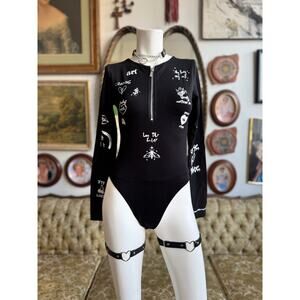 NWT Maniere De Voir Black Zipper Bodysuit Size 8 UK/ XS